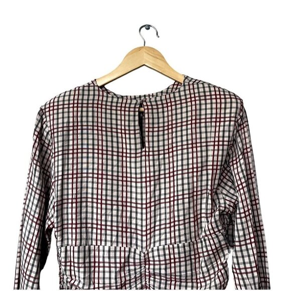 Zara‎ Plaid Cropped Top Size L Preppy Dark Academia Ruched Office Scalloped Hem - Picture 8 of 12